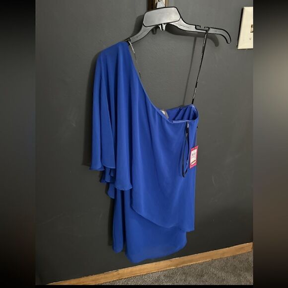 Vince Camuto One Shoulder Seath Layered Mini Cocktail Dress NWT Size 6 Blue - Picture 3 of 7